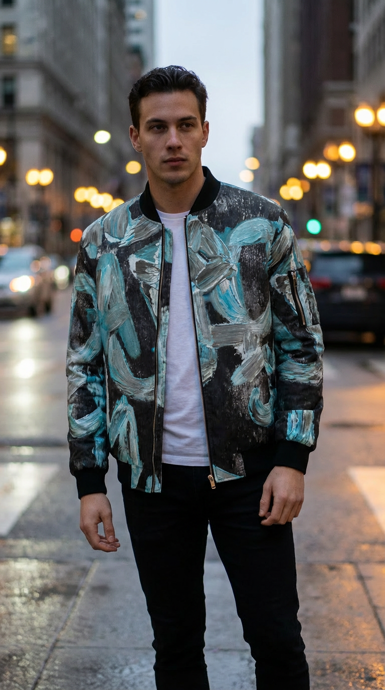 Mens Reversible Silk Bomber Jacket
